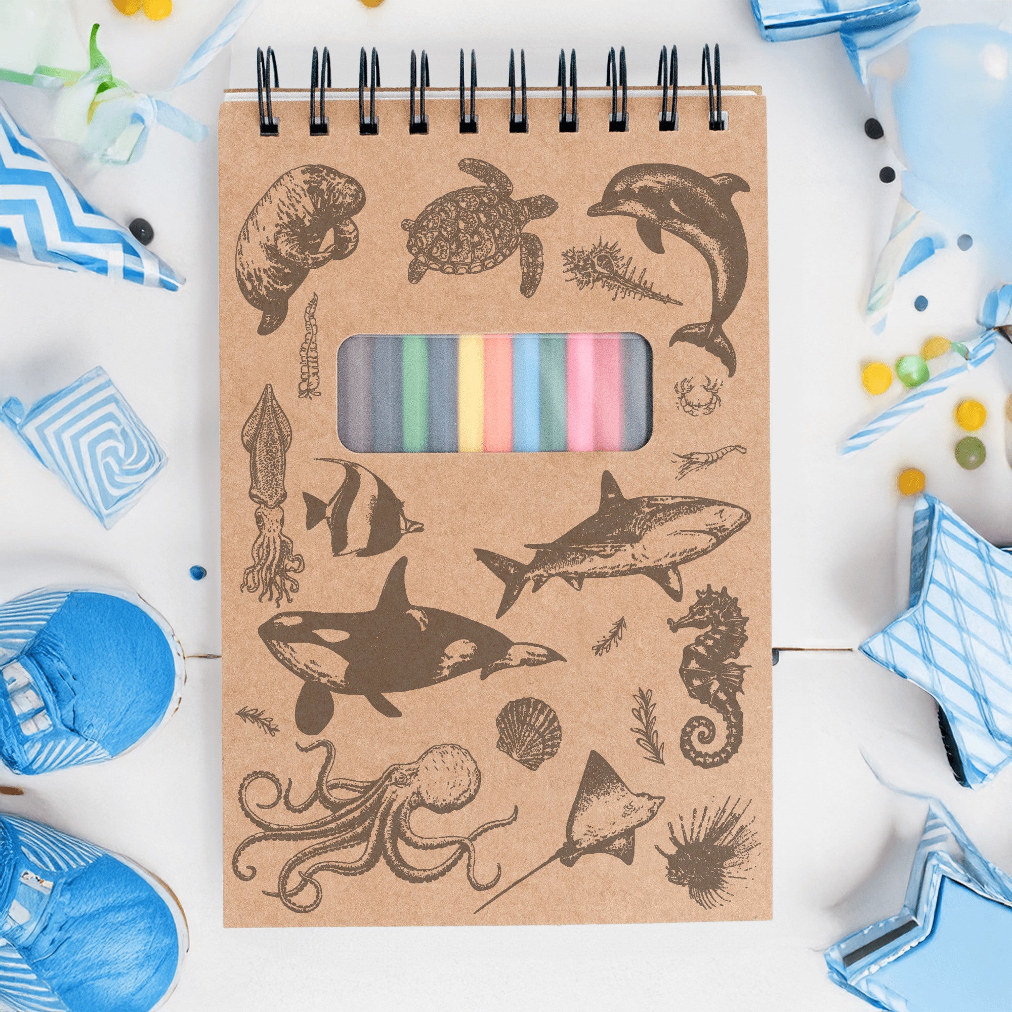 Ocean Sketchbook Kit For Artist Gift Set Made in USA Laser Engraved Nature Journal Gift Idea For Drawing Marine Life Sketch Book For Student