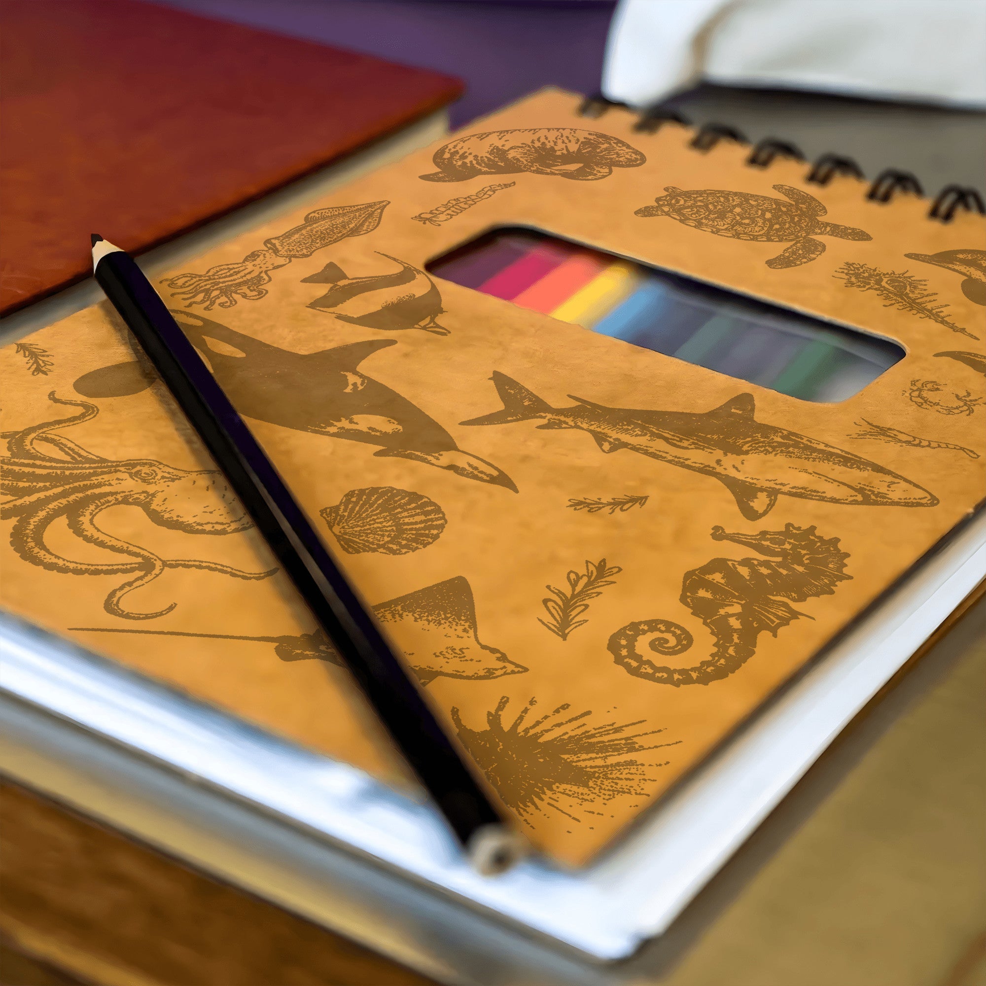 Ocean Sketchbook Kit For Artist Gift Set Made in USA Laser Engraved Nature Journal Gift Idea For Drawing Marine Life Sketch Book For Student