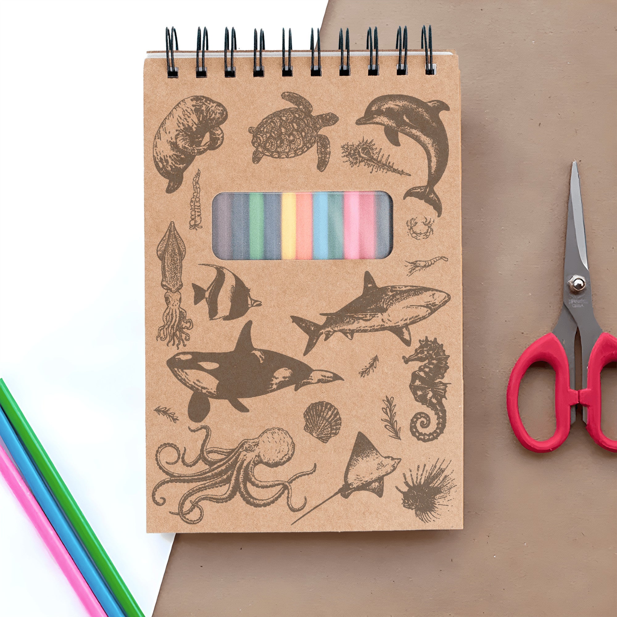 Ocean Sketchbook Kit For Artist Gift Set Made in USA Laser Engraved Nature Journal Gift Idea For Drawing Marine Life Sketch Book For Student