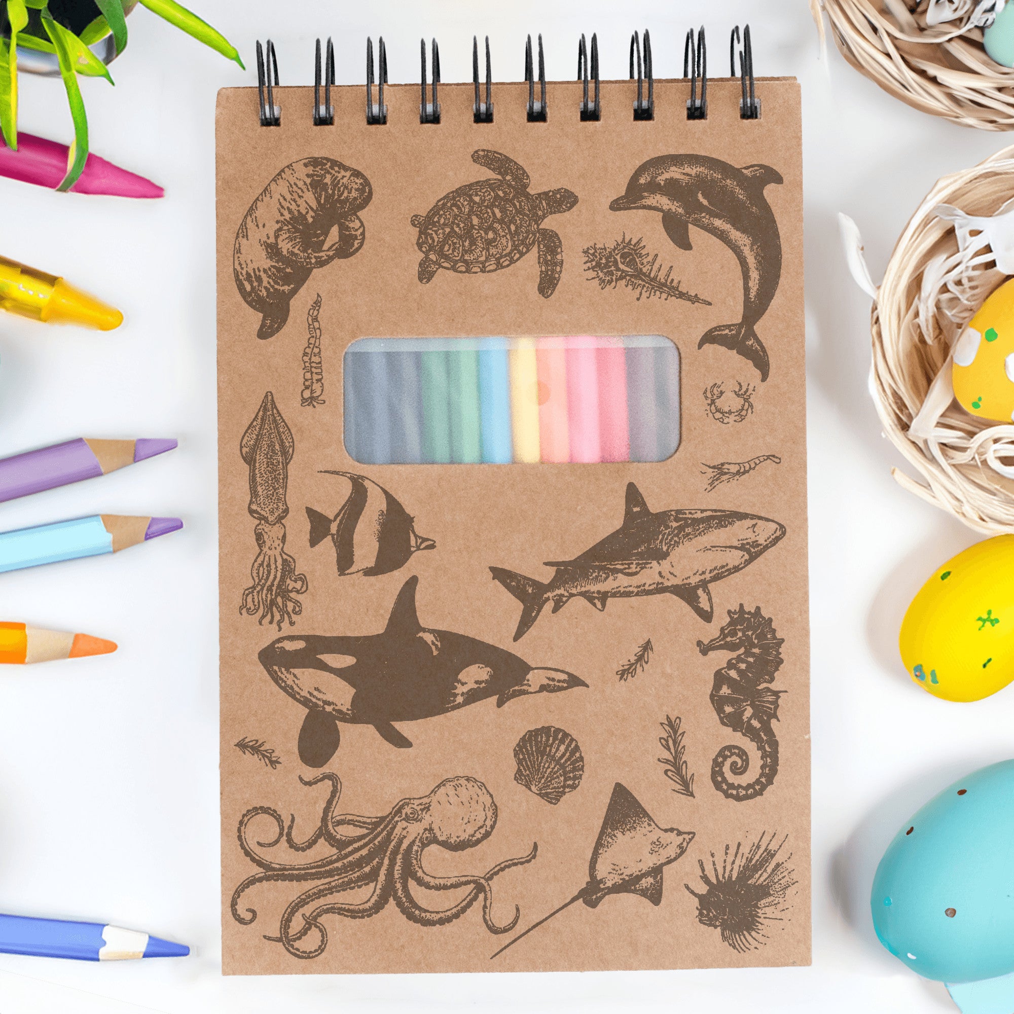 Ocean Sketchbook Kit For Artist Gift Set Made in USA Laser Engraved Nature Journal Gift Idea For Drawing Marine Life Sketch Book For Student