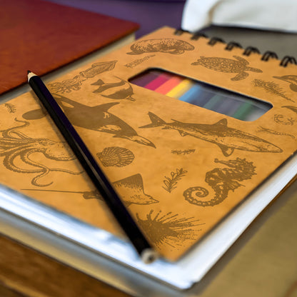 Ocean Sketchbook Kit For Artist Gift Set Made in USA Laser Engraved Nature Journal Gift Idea For Drawing Marine Life Sketch Book For Student