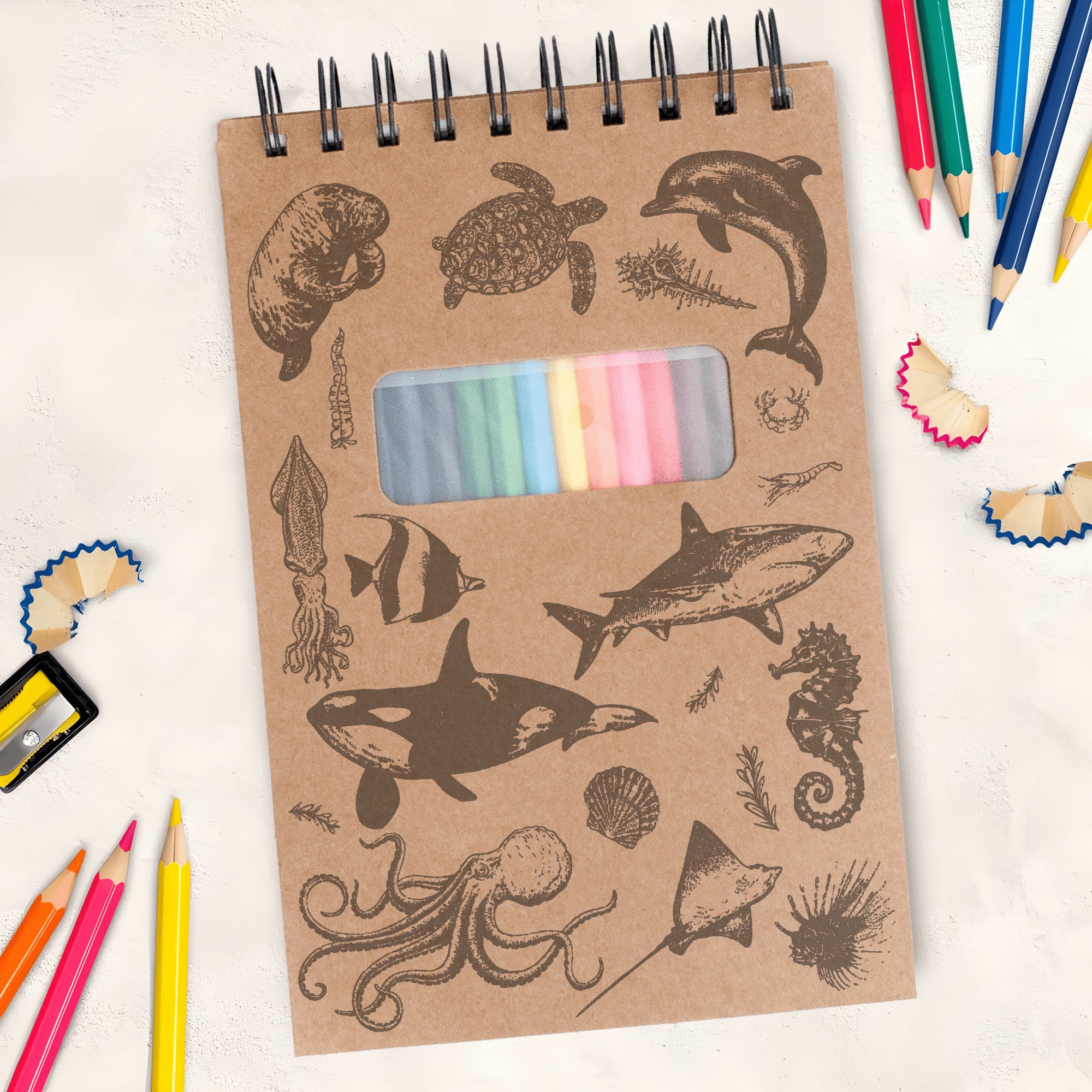 Ocean Sketchbook Kit For Artist Gift Set Made in USA Laser Engraved Nature Journal Gift Idea For Drawing Marine Life Sketch Book For Student